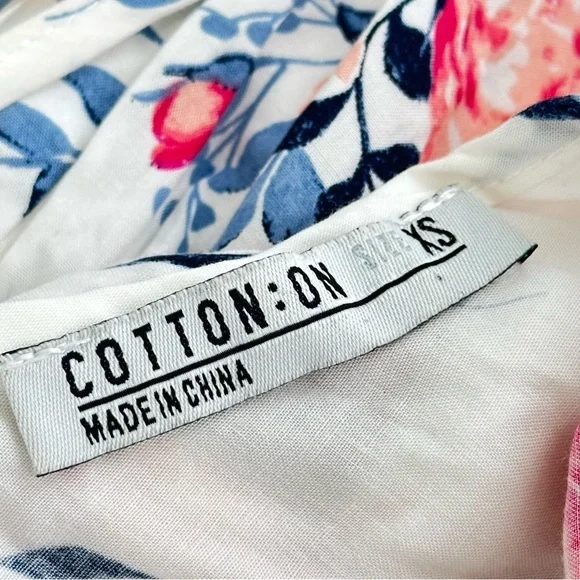 COTTON ON dress FLORAL off white MINI DRESS pink blue open back casual FLIRTY XS - Picture 5 of 7